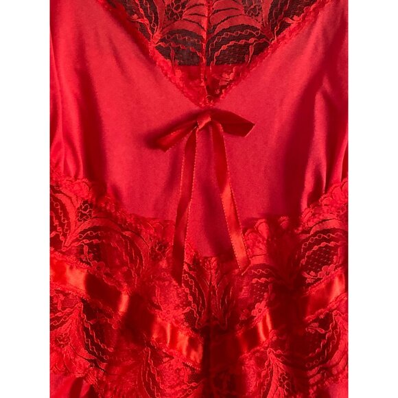 Petra Fashion Nightgown Red Nylon Lace Lingerie Bridal Romantic Valentine USA L - Picture 3 of 12